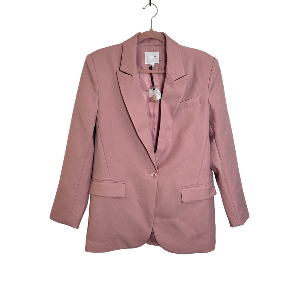 Grey Lab One Button Blazer Size M Pink Peaked Lapels Business Office‎ NEW